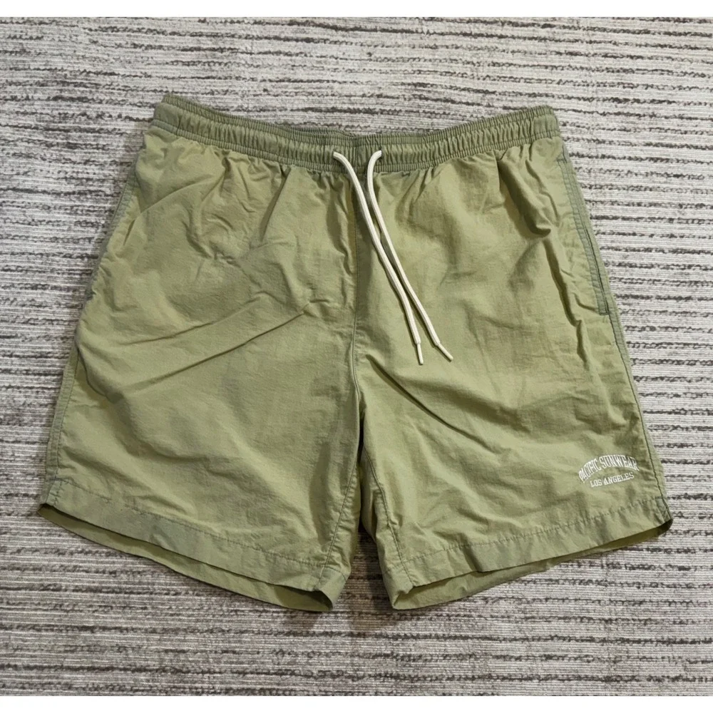 PacSun Los Angeles Mens Swim Trunks Olive Green Nylon Mesh Lined Shorts‎ Size M